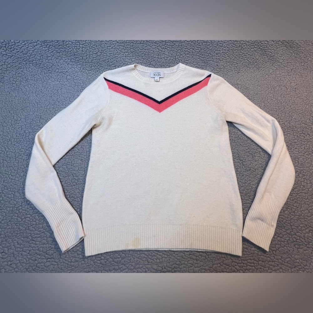 Autumn Cashmere Long Sleeve Sweater Girls Size 16 White And Pink Cashmere